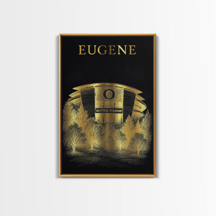 Eugene Oregon Travel Poster, Canvas Print, Elegant Gold City Art, Eugene Art Print, Travel Poster Set, Vintage Travel Art, Travel Wall Art