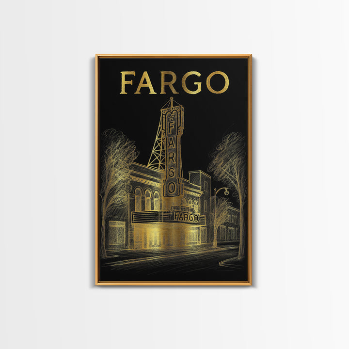 Fargo North Dakota Travel Poster, Canvas Print, Black And Gold Line Art, Fargo Wall Art, Wall Decor, Travel Poster Set, City Art Print