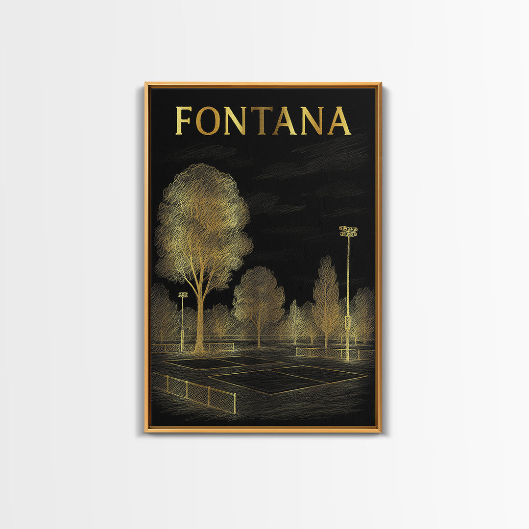 Fontana California Travel Poster, Canvas Print, Elegant Gold City Art, Fontana Poster Print, Wanderlust Decor, City Travel Prints, Design 1