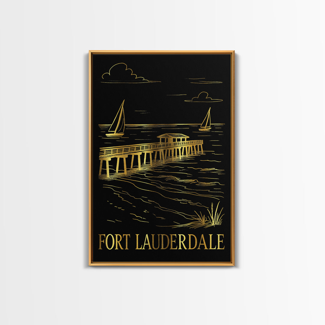 Fort Lauderdale Travel Poster, Framed Canvas Print, Dark Background Poster Art, Fort Lauderdale Wall Art, Vintage City Art, Travel Print