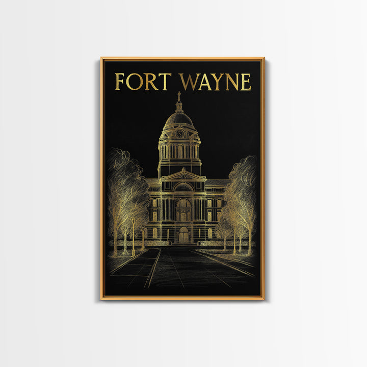 Fort Wayne Indiana Travel Poster, Canvas Print, Elegant Gold City Art, Fort Wayne Poster Print, Wanderlust Decor, Fine Art Print, Wall Decor