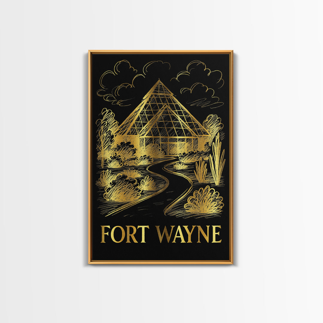 Fort Wayne Travel Poster, Framed Canvas Print, Dark Background Poster Art, Fort Wayne Poster Print, Vintage Travel Art, Retro Travel Print