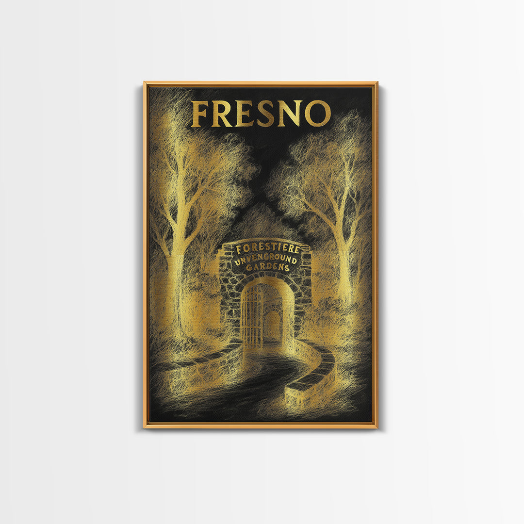 Fresno California Travel Poster, Canvas Print, Gold Sketch Wall Art, Fresno Wall Art, Travel Poster Art, City Art Print, Wall Art