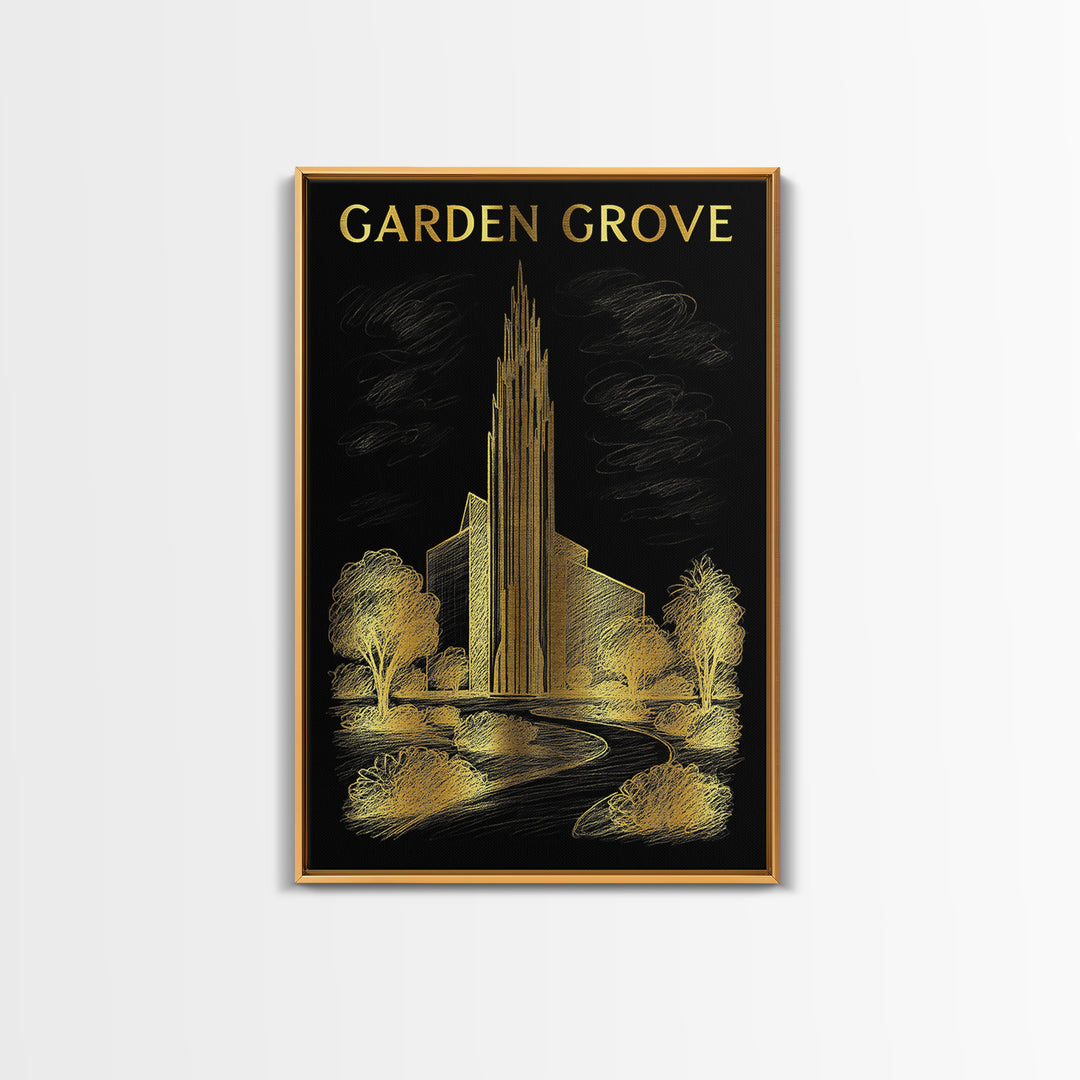 Garden Grove California Travel Poster, Canvas Print, Black And Gold Line Art, Garden Grove Art Print, Travel Art Print, City Travel Prints