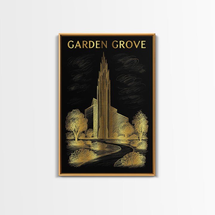 Garden Grove California Travel Poster, Canvas Print, Black And Gold Line Art, Garden Grove Art Print, Travel Art Print, City Travel Prints