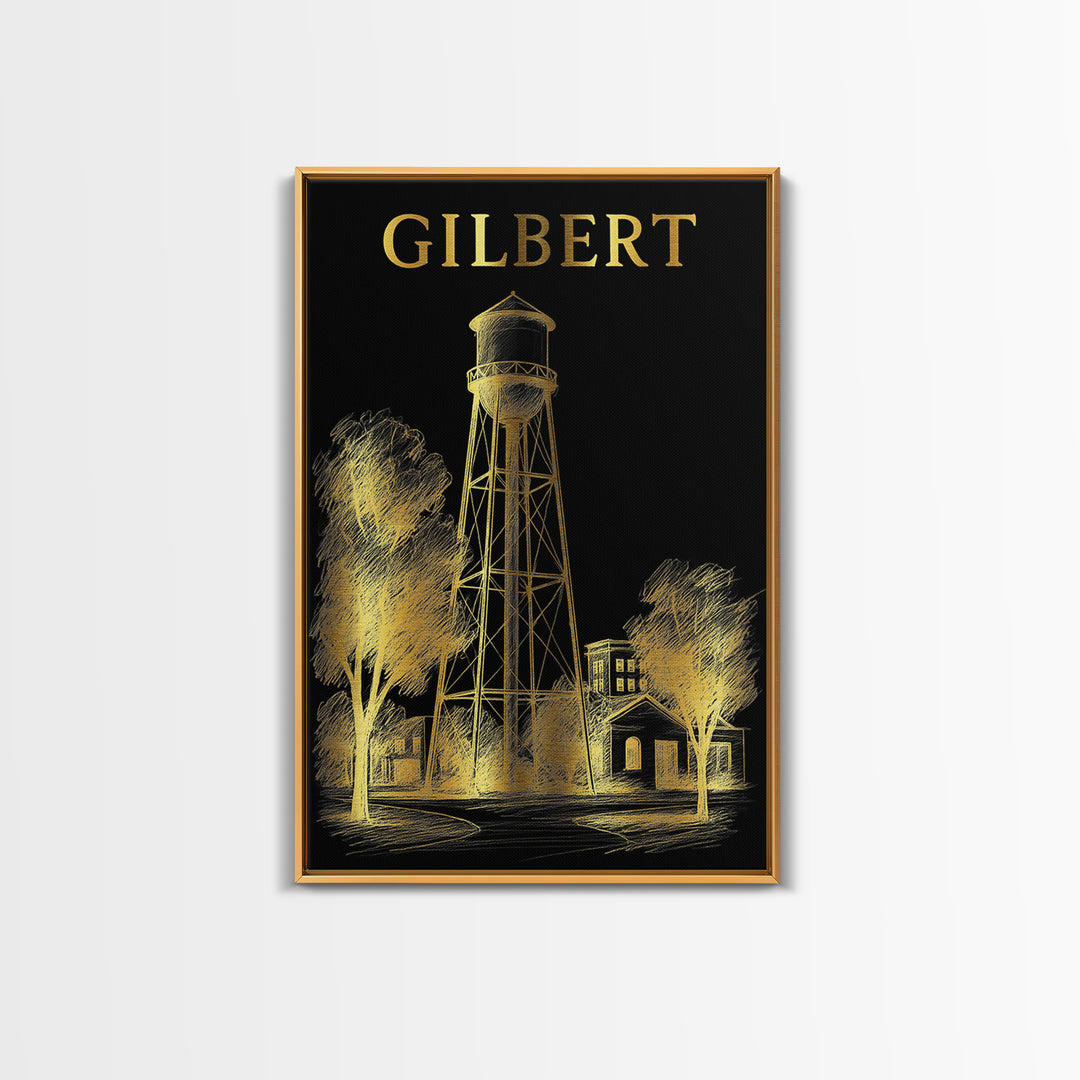 Gilbert Arizona Travel Poster, Canvas Print, Dark Background Poster Art, Gilbert Wall Art, Wall Decor, Travel Art Print, Travel Poster Set