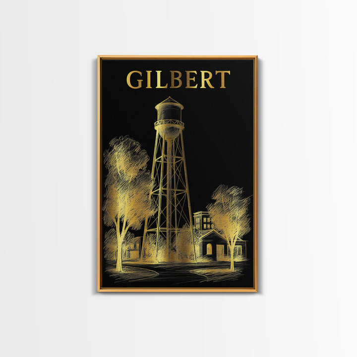 Gilbert Arizona Travel Poster, Canvas Print, Dark Background Poster Art, Gilbert Wall Art, Wall Decor, Travel Art Print, Travel Poster Set
