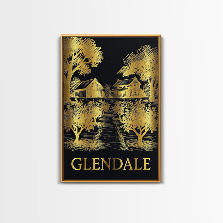 Glendale Travel Poster, Canvas Print, Dark Background Poster Art, Glendale City Art, Wanderlust Decor, City Art Print, Modern Wall Decor