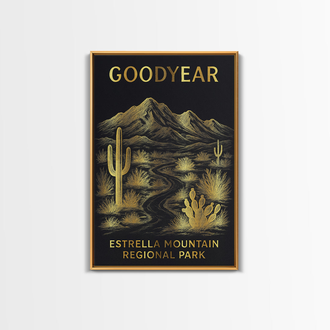 Goodyear Arizona Travel Poster, Canvas Print, Dark Background Poster Art, Goodyear Poster Print, Vintage Travel Print, Mid Century Wall Art