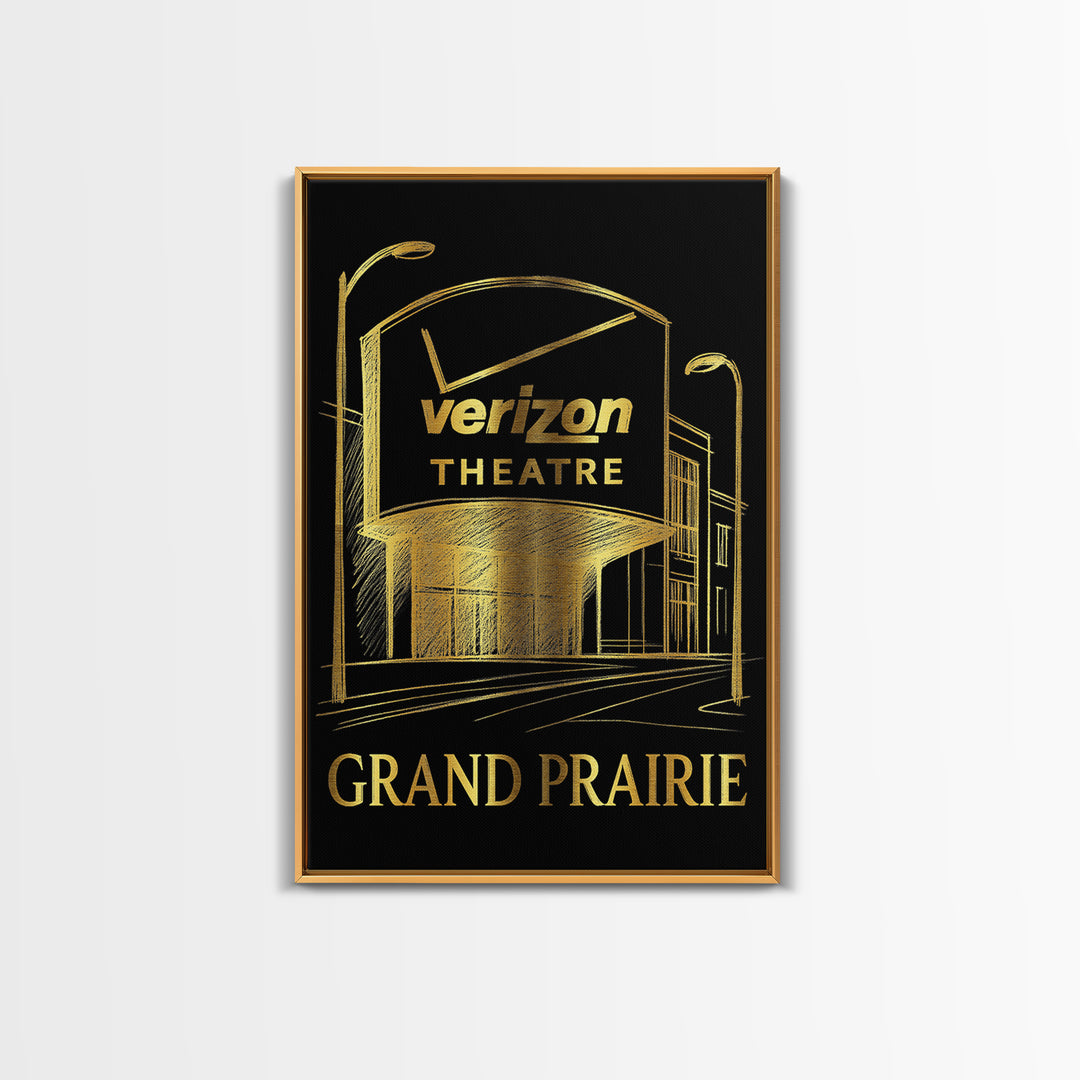 Grand Prairie Travel Poster, Canvas Print, Black And Gold Line Art, Grand Prairie Poster Print, Watercolor Urban Skyline, Travel Print