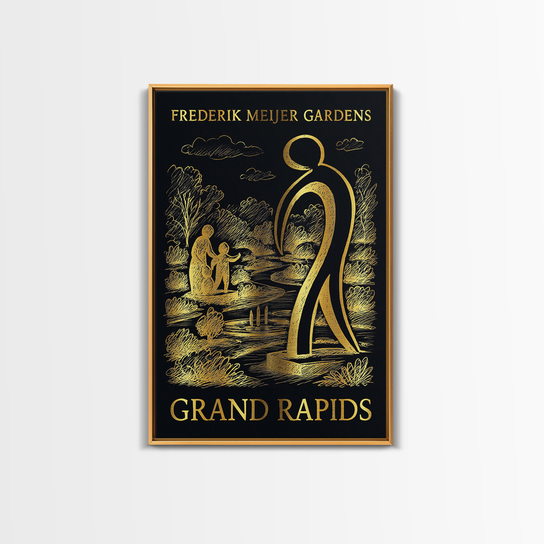 Grand Rapids Travel Poster, Canvas Print, Dark Background Poster Art, Grand Rapids Poster Print, City Illustration, Travel Wall Art