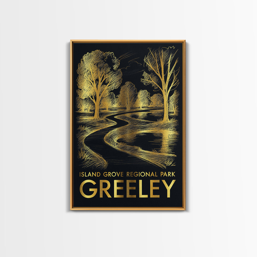 Greeley Travel Poster, Framed Canvas Print, Elegant Gold City Art, Greeley Travel Art, Travel Poster Art, Travel Art Print, Wall Art