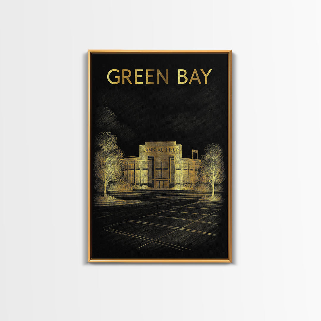 Green Bay Wisconsin Travel Poster, Canvas Print, Dark Background Poster Art, Green Bay City Art, Travel Art Print, Vintage Travel Print