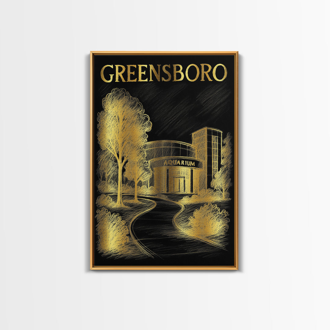 Greensboro North Carolina Travel Poster, Canvas Print, Black And Gold Line Art, Greensboro Travel Art, City Poster, Gift For Travelers