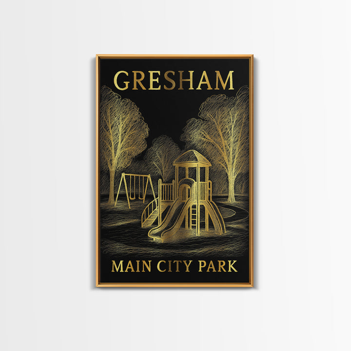 Gresham Oregon Travel Poster, Canvas Print, Dark Background Poster Art, Gresham City Art, Vintage Travel Print, Wall Art, Wall Art