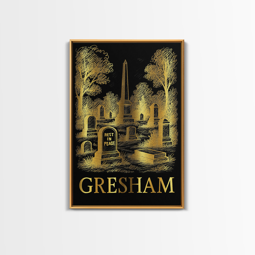 Gresham Travel Poster, Canvas Print, Dark Background Poster Art, Gresham Art Print, Vintage Travel Print, Living Room Wall Art