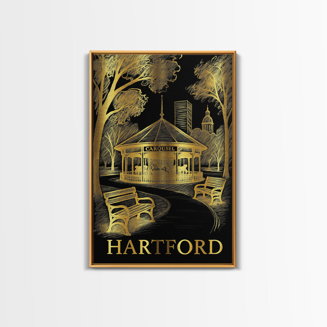 Hartford Travel Poster, Canvas Print, Elegant Gold City Art, Hartford Wall Art, Vintage Travel Print, Vintage Travel Art, Vintage City Art
