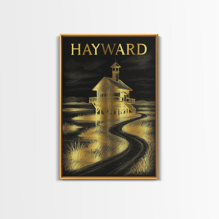 Hayward California Travel Poster, Canvas Print, Elegant Gold City Art, Hayward Art Print, Gift For Travelers, Travel Wall Art, Landscape Art