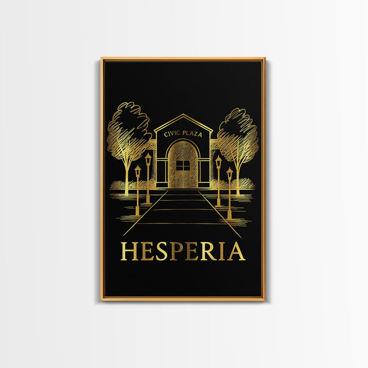 Hesperia Travel Poster, Canvas Print, Dark Background Poster Art, Hesperia Poster Print, Watercolor Skyline, Home Office Decor