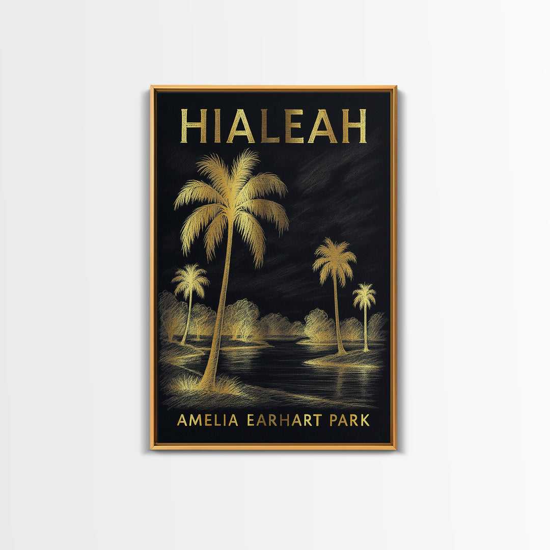 Hialeah Florida Travel Poster, Framed Canvas Print, Dark Background Poster Art, Hialeah Travel Art, Travel Poster Art, Travel Poster Set