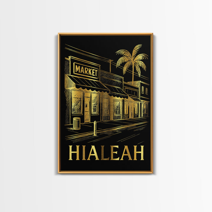 Hialeah Travel Poster, Framed Canvas Print, Elegant Gold City Art, Hialeah Poster Print, Travel Poster Set, Gift For Travelers