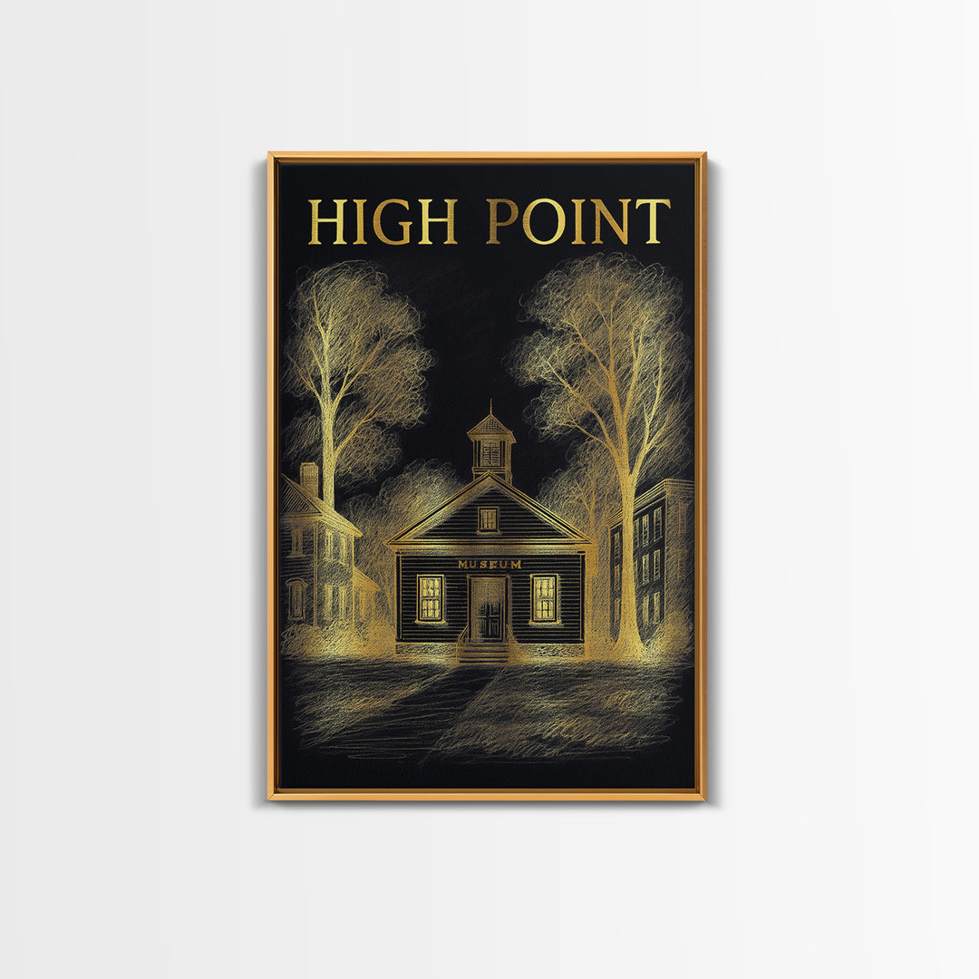 High Point Travel Poster, Canvas Print, Elegant Gold City Art, High Point Art Print, Home Office Decor, Watercolor Skyline, Wall Art