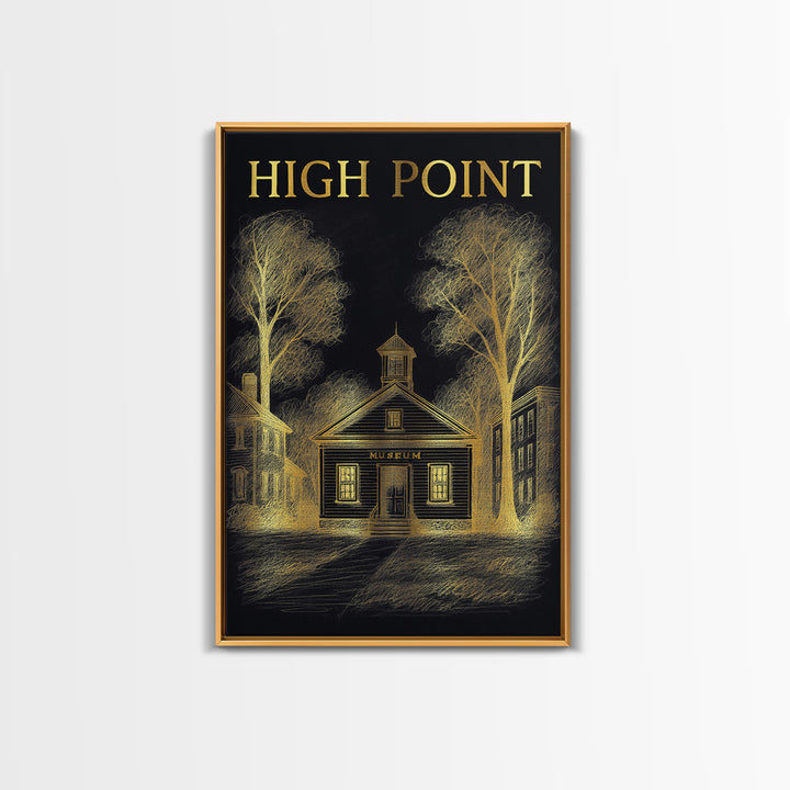 High Point Travel Poster, Canvas Print, Elegant Gold City Art, High Point Art Print, Home Office Decor, Watercolor Skyline, Wall Art