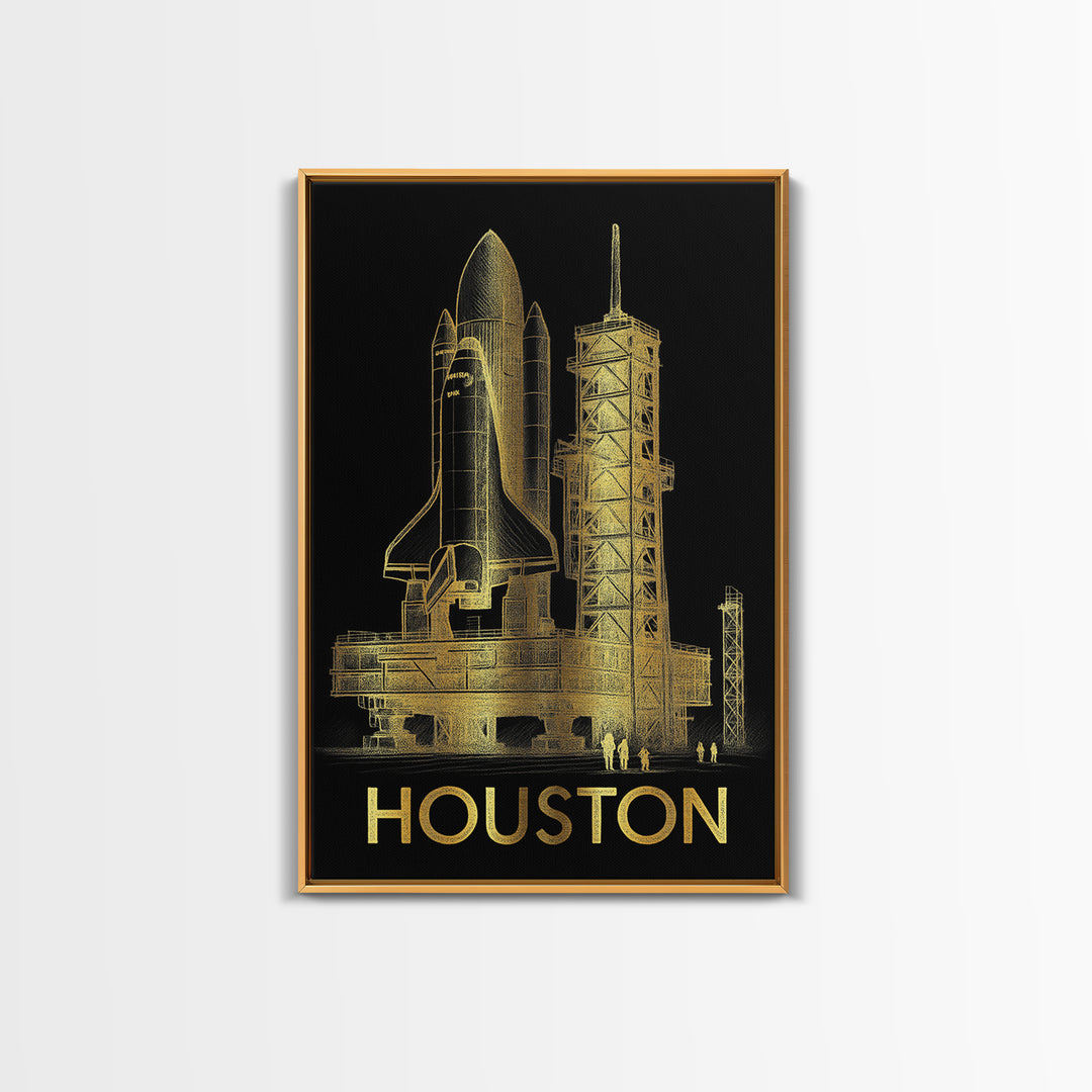 Houston Texas Travel Poster, Canvas Print, Gold Sketch Wall Art, Houston Art Print, Travel Wall Art, Retro Travel Print, Travel Print