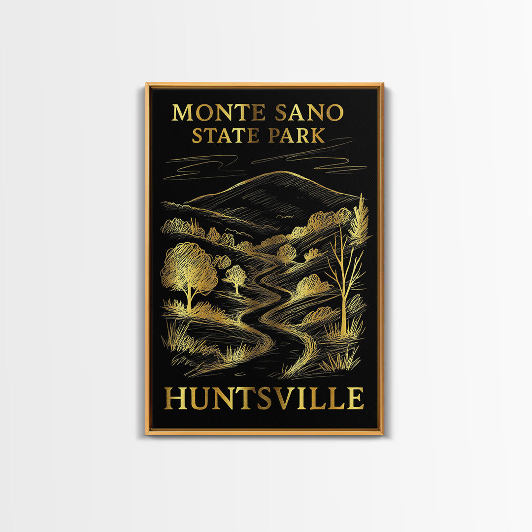 Huntsville Travel Poster, Framed Canvas Print, Elegant Gold City Art, Huntsville Art Print, Vintage City Poster, Fine Art Print