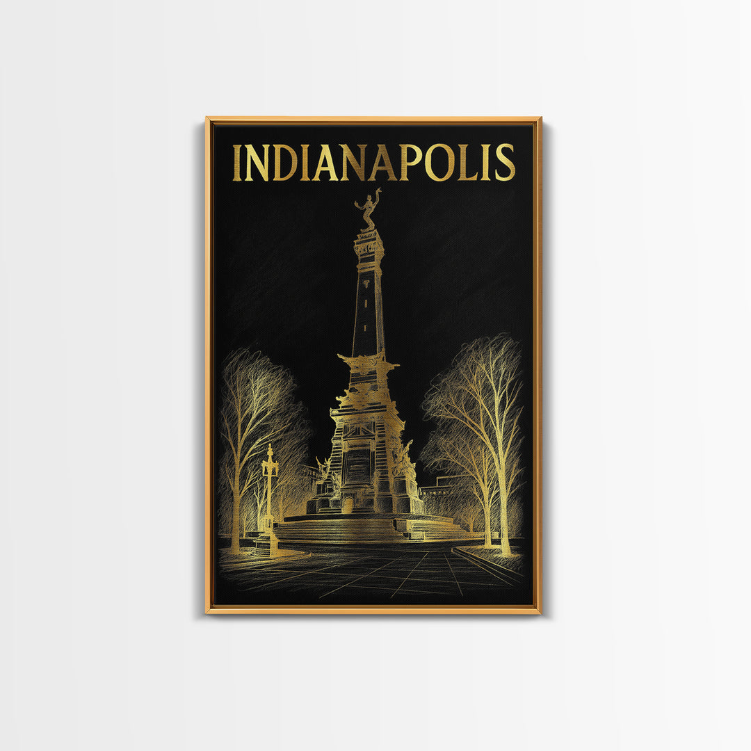 Indianapolis Indiana Travel Poster, Canvas Print, Gold Sketch Wall Art, Indianapolis Poster Print, Wall Decor, City Art Print, Poster Art