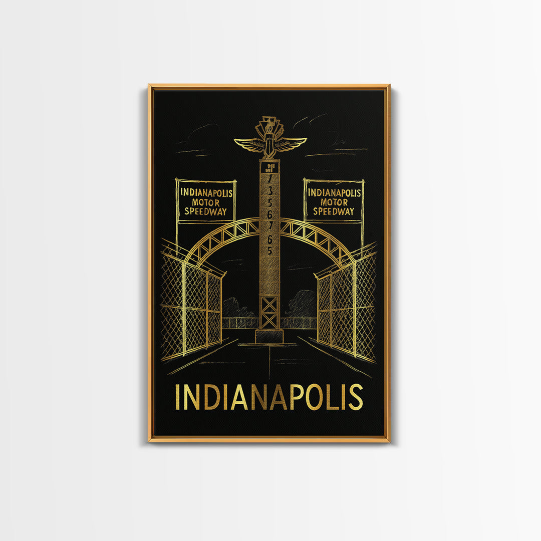 Indianapolis Travel Poster, Framed Canvas Print, Dark Background Poster Art, Indianapolis Wall Art, Wanderlust Decor, City Art Print