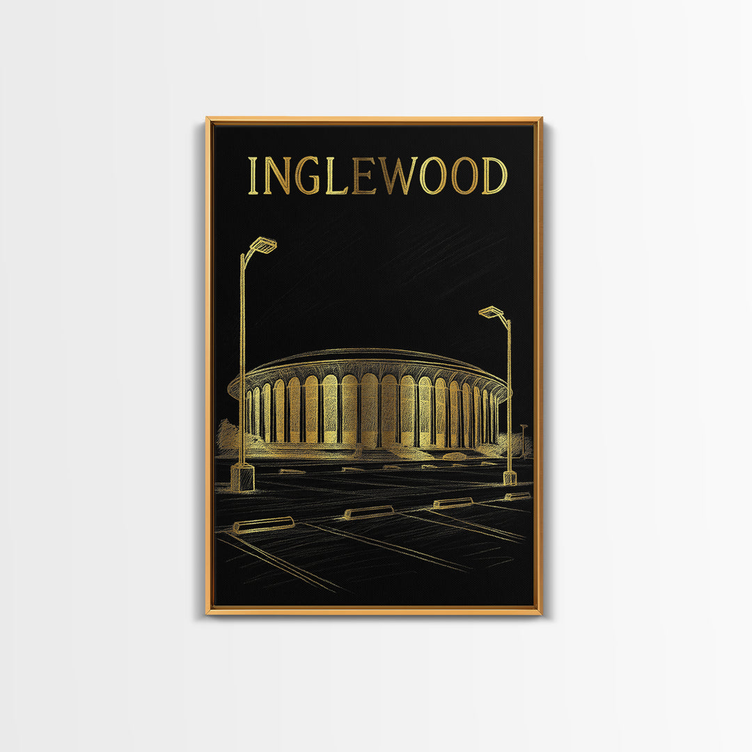 Inglewood California Travel Poster, Canvas Print, Elegant Gold City Art, Inglewood City Art, Retro Travel Print, Fine Art Print, Wall Art