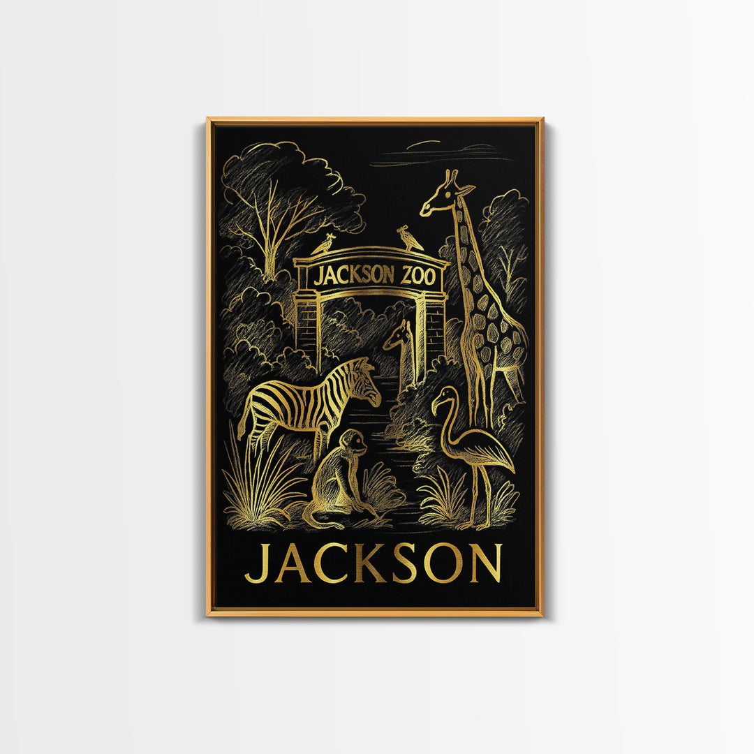 Jackson Travel Poster, Canvas Print, Elegant Gold City Art, Jackson Poster Print, City Art Print, Mid Century Wall Art, Home Office Decor