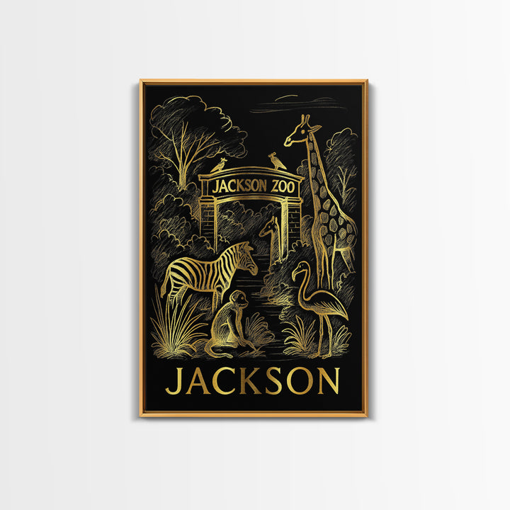Jackson Travel Poster, Canvas Print, Elegant Gold City Art, Jackson Poster Print, City Art Print, Mid Century Wall Art, Home Office Decor