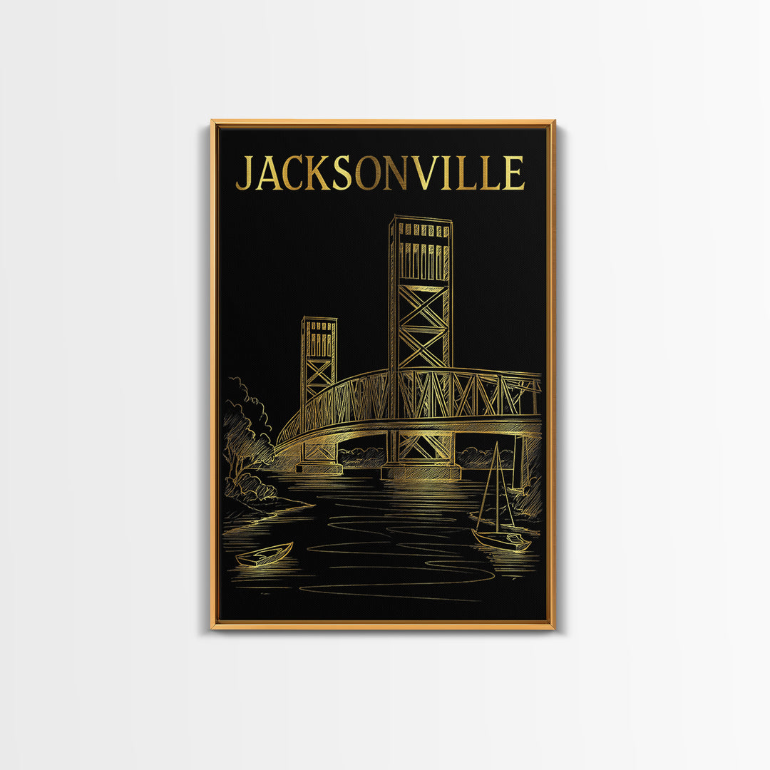 Jacksonville Florida Travel Poster, Canvas Print, Dark Background Poster Art, Jacksonville Wall Art, Retro Travel Print, Travel Poster Art