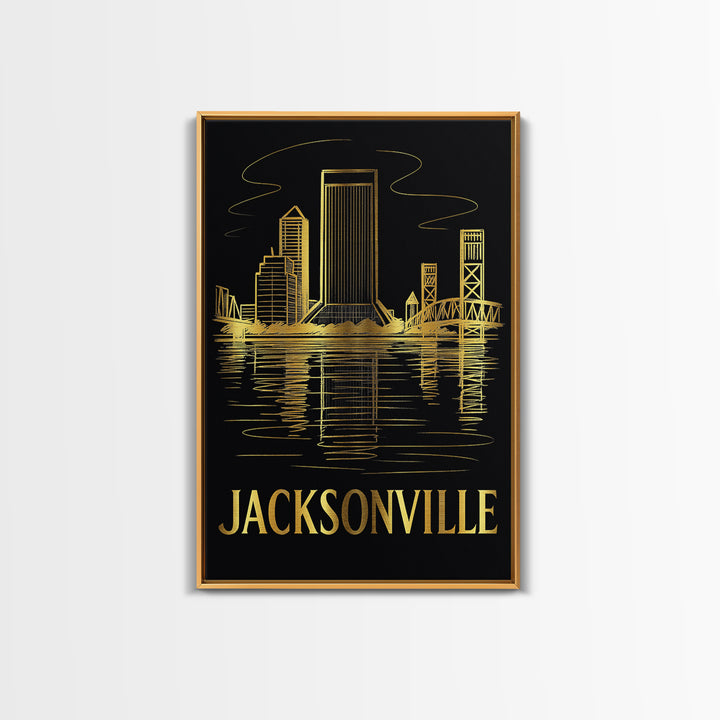 Jacksonville Travel Poster, Canvas Print, Elegant Gold City Art, Jacksonville Wall Art, Gift For Travelers, Wanderlust Decor, Wall Art