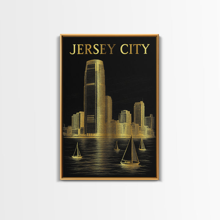 Jersey City New Jersey Travel Poster, Canvas Print, Dark Background Poster Art, Jersey City Travel Art, Fine Art Print, City Travel Prints