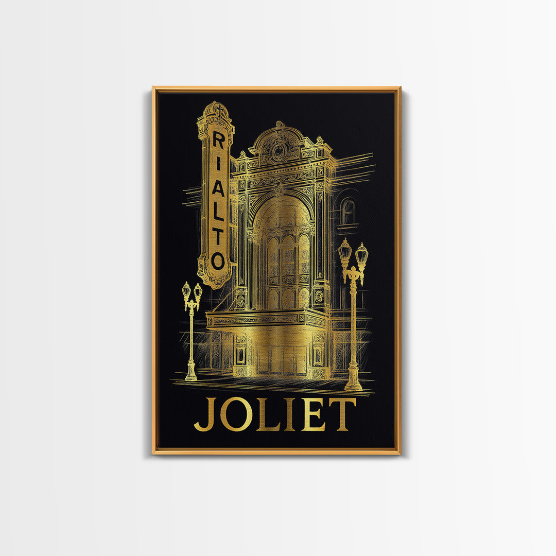 Joliet Travel Poster, Framed Canvas Print, Dark Background Poster Art, Joliet Poster Print, Vintage City Poster, Vintage Travel Art
