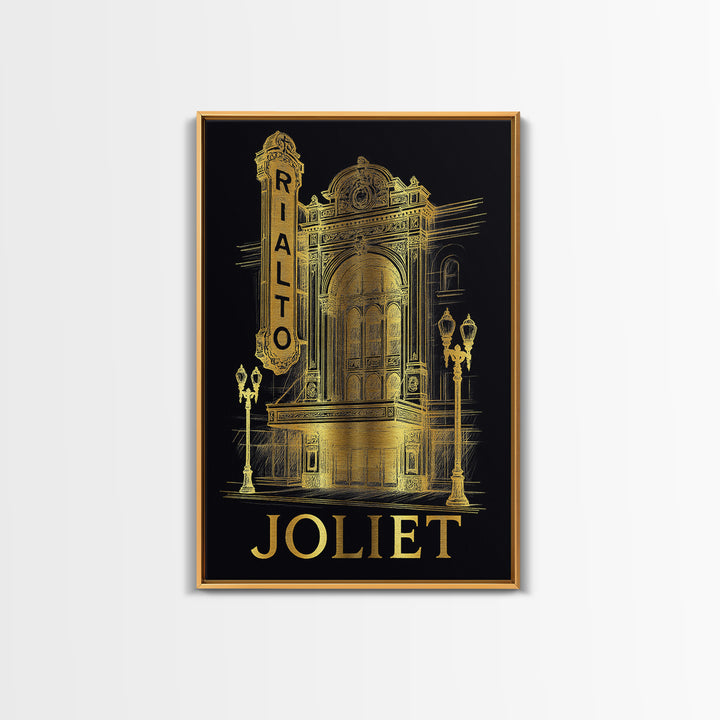 Joliet Travel Poster, Framed Canvas Print, Dark Background Poster Art, Joliet Poster Print, Vintage City Poster, Vintage Travel Art