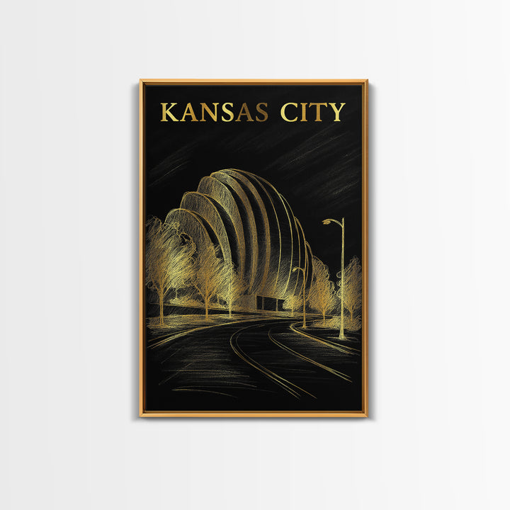 Kansas City Travel Poster, Framed Canvas Print, Dark Background Poster Art, Kansas City Wall Art, Retro Travel Print, Vintage City Art