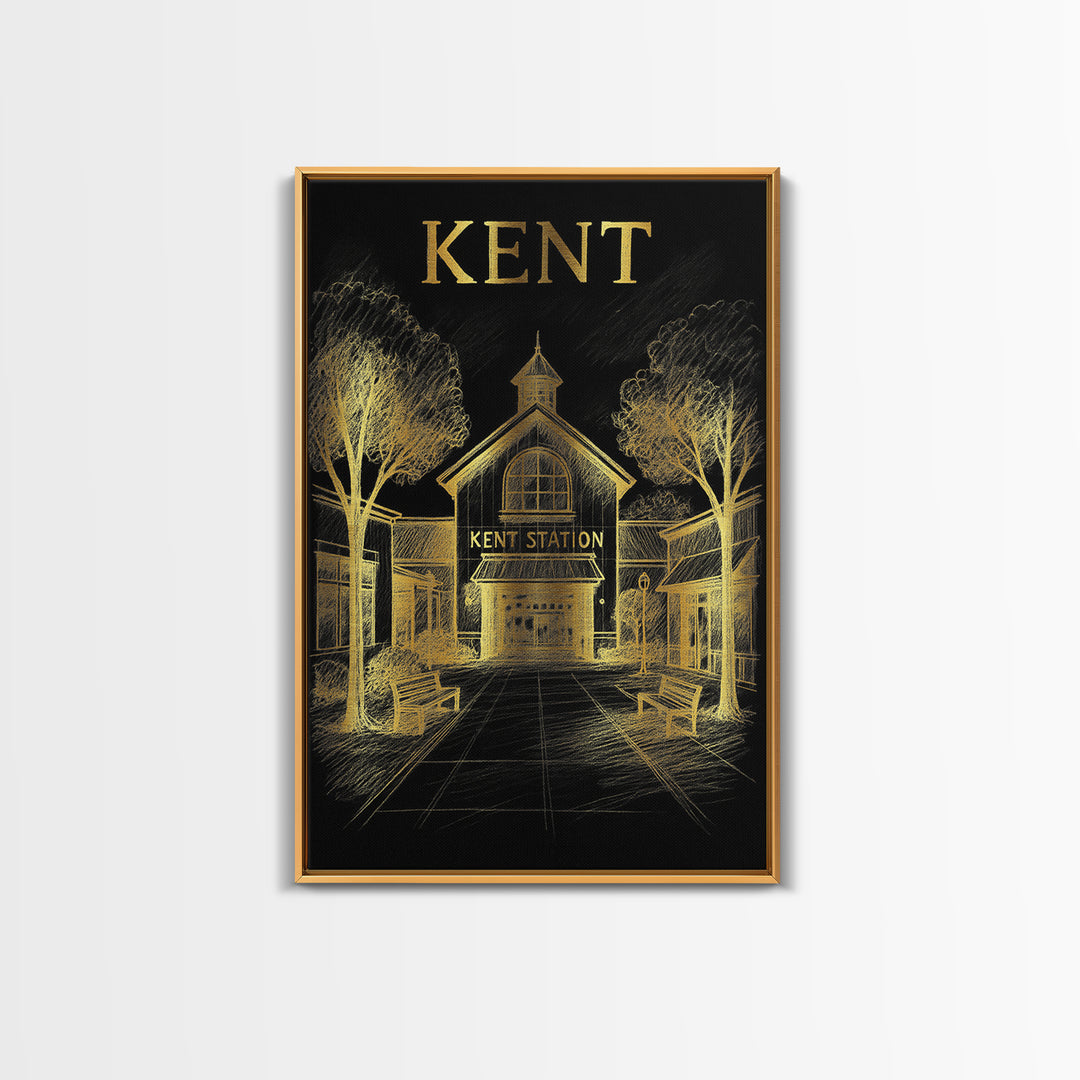 Kent Washington Travel Poster, Canvas Print, Black And Gold Line Art, Kent Travel Art, Wall Decor, Retro Travel Print, Travel Art Print
