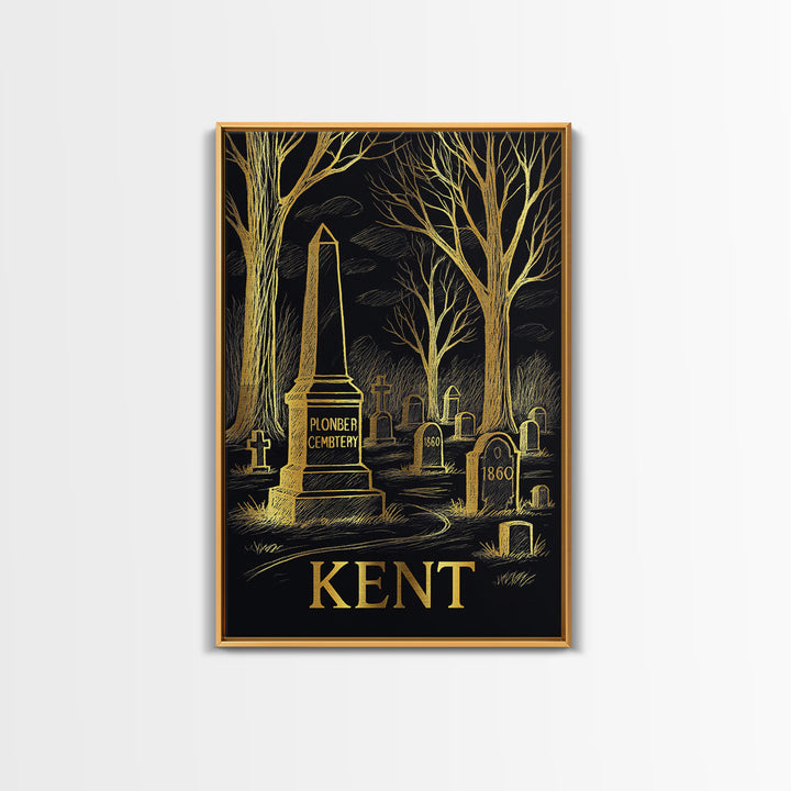 Kent Travel Poster, Framed Canvas Print, Elegant Gold City Art, Kent City Art, Travel Poster Art, Vintage Travel Art, City Illustration
