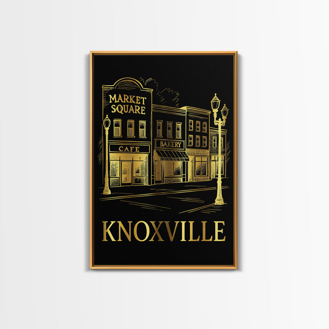 Knoxville Travel Poster, Canvas Print, Dark Background Poster Art, Knoxville Poster Print, Modern Wall Decor, Watercolor Downtown Skyline