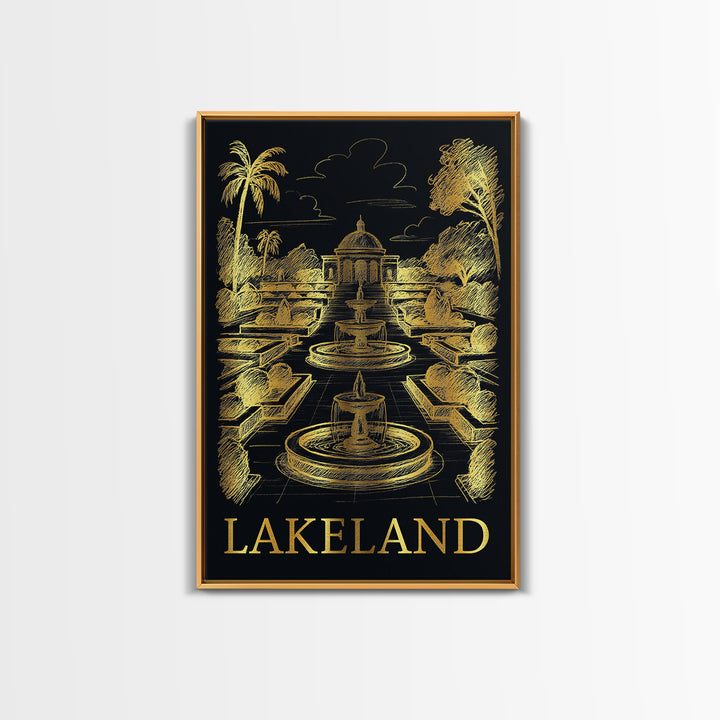 Lakeland Travel Poster, Canvas Print, Elegant Gold City Art, Lakeland Wall Art, Travel Art Print, City Art Print, Eclectic Wall Decor