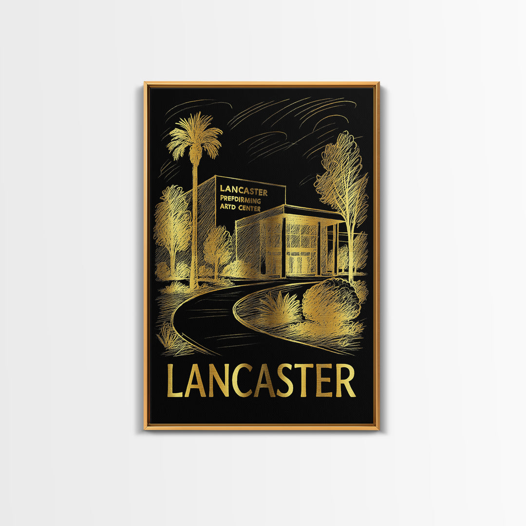 Lancaster Travel Poster, Framed Canvas Print, Dark Background Poster Art, Lancaster Travel Art, Mid Century Wall Art, Eclectic Wall Decor