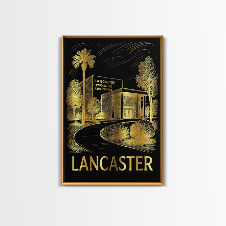 Lancaster Travel Poster, Framed Canvas Print, Dark Background Poster Art, Lancaster Travel Art, Mid Century Wall Art, Eclectic Wall Decor