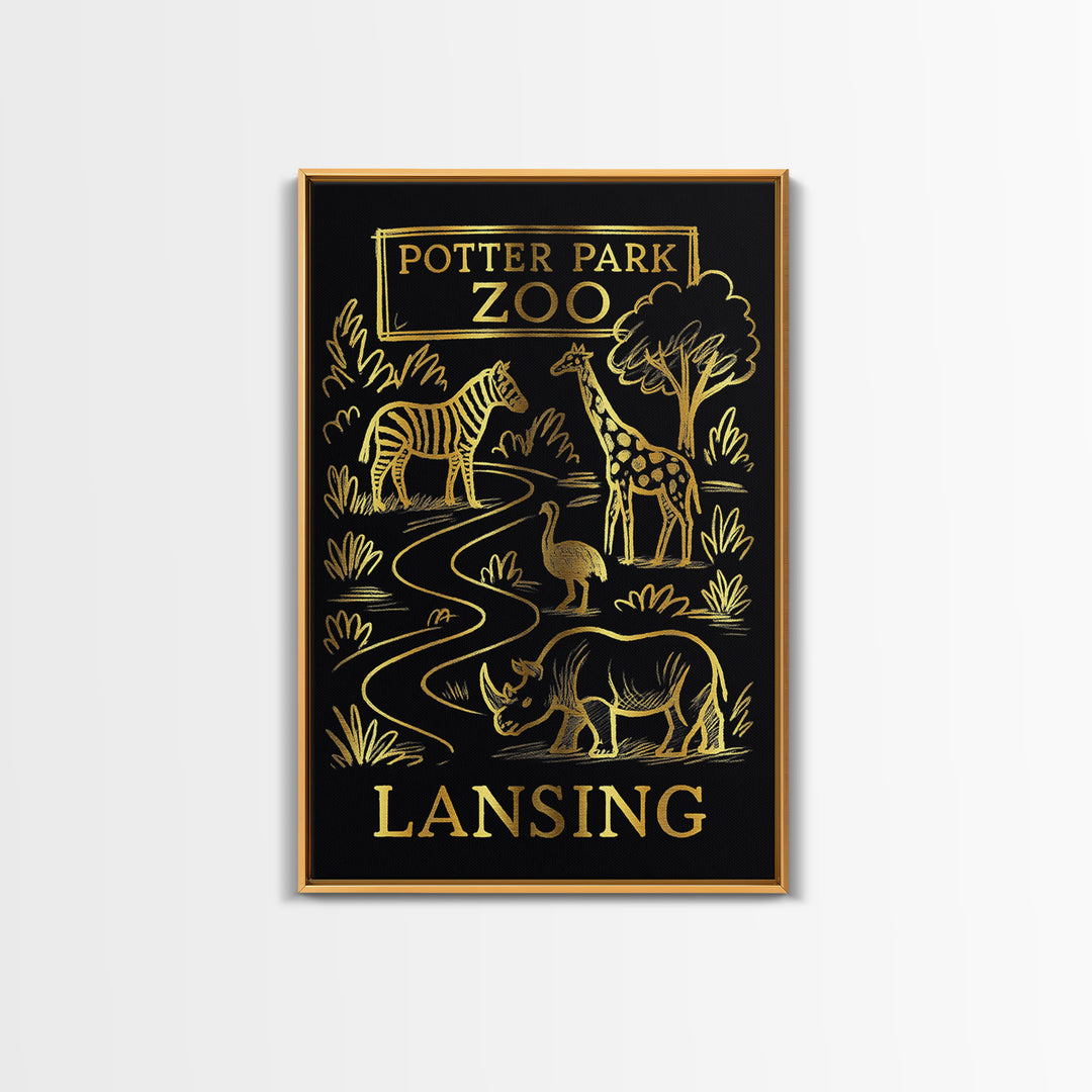 Lansing Michigan Travel Poster, Canvas Print, Gold Sketch Wall Art, Lansing Travel Art, Mid Century Wall Art, Travel Poster Art, Wall Art