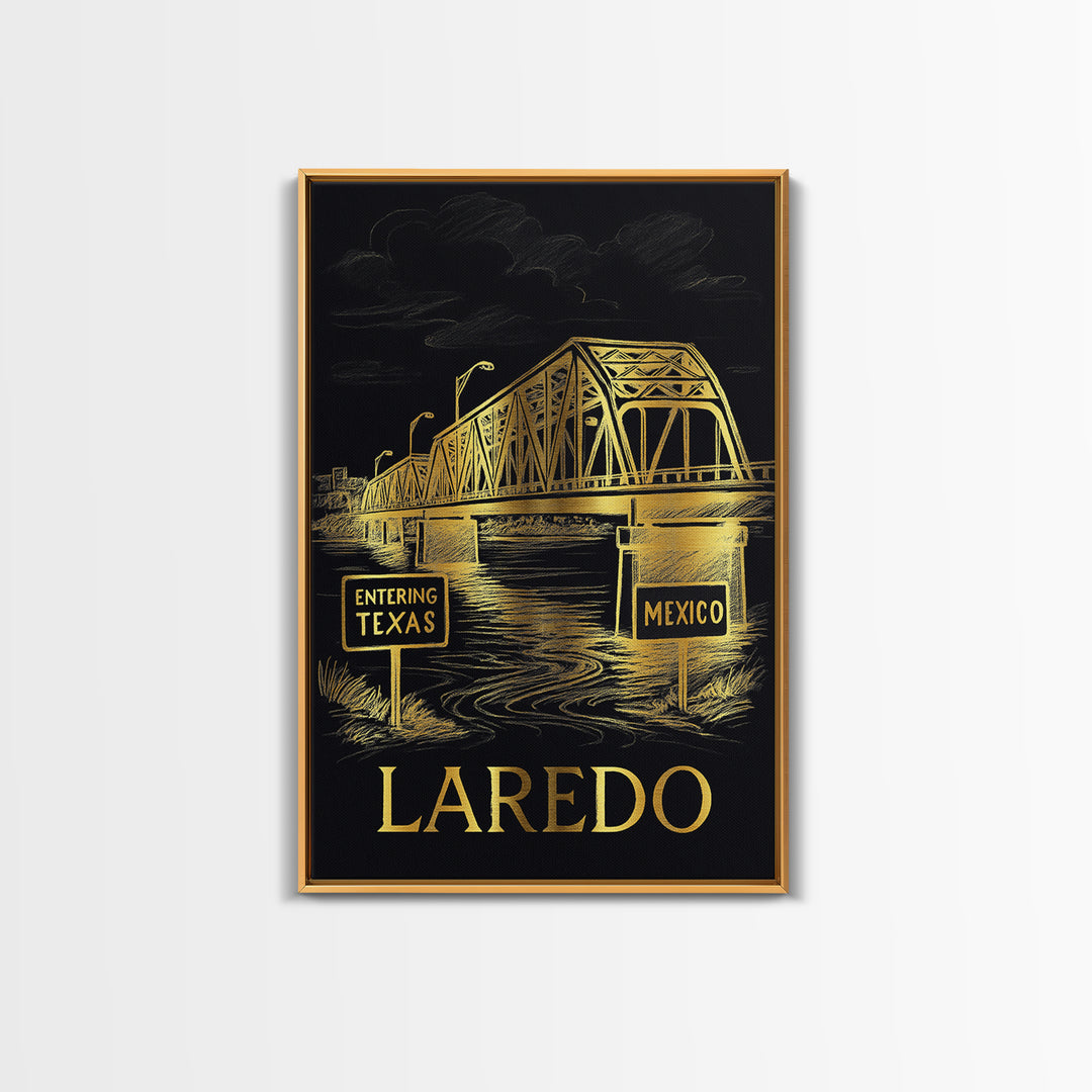 Laredo Travel Poster, Framed Canvas Print, Dark Background Poster Art, Laredo City Art, Eclectic Wall Decor, Modern Wall Decor