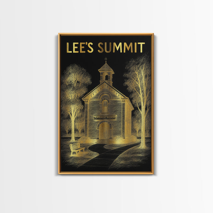 Lees Summit Missouri Travel Poster, Canvas Print, Black And Gold Line Art, Lees Summit Travel Art, Mid Century Wall Art, Eclectic Wall Decor