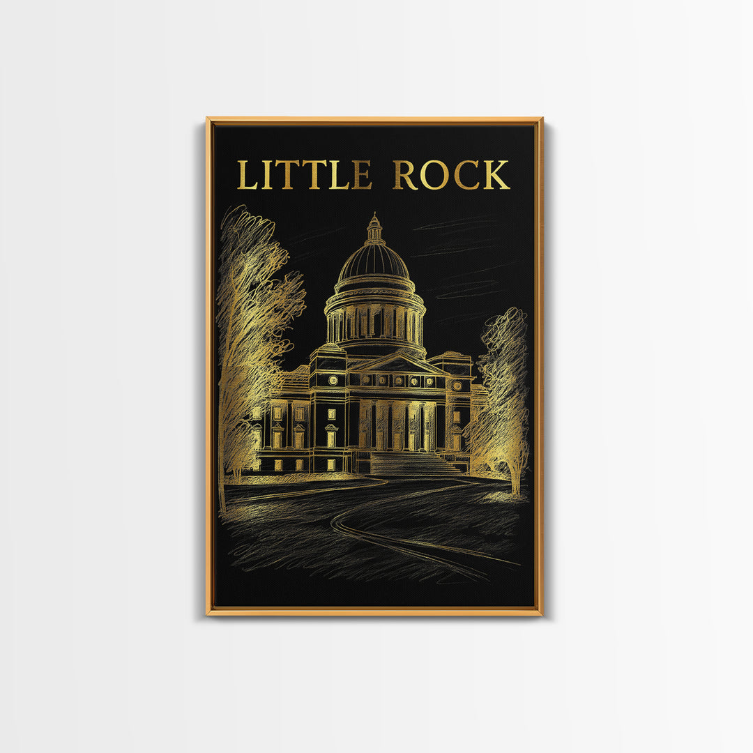 Little Rock Arkansas Travel Poster, Canvas Print, Dark Background Poster Art, Little Rock Travel Art, Retro Travel Print, Wall Art